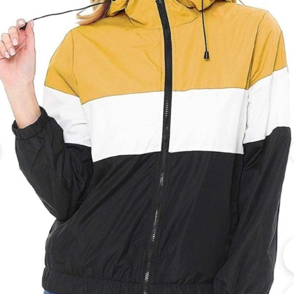 Stylish Women's Colorblock Windbreaker Jacket -Yellow, White, Black lightweight